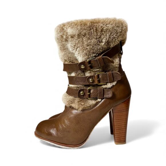 Stuart Weitzman Heeled Faux Fur Boots Boho Chic Rare Deisigner - Picture 3 of 7